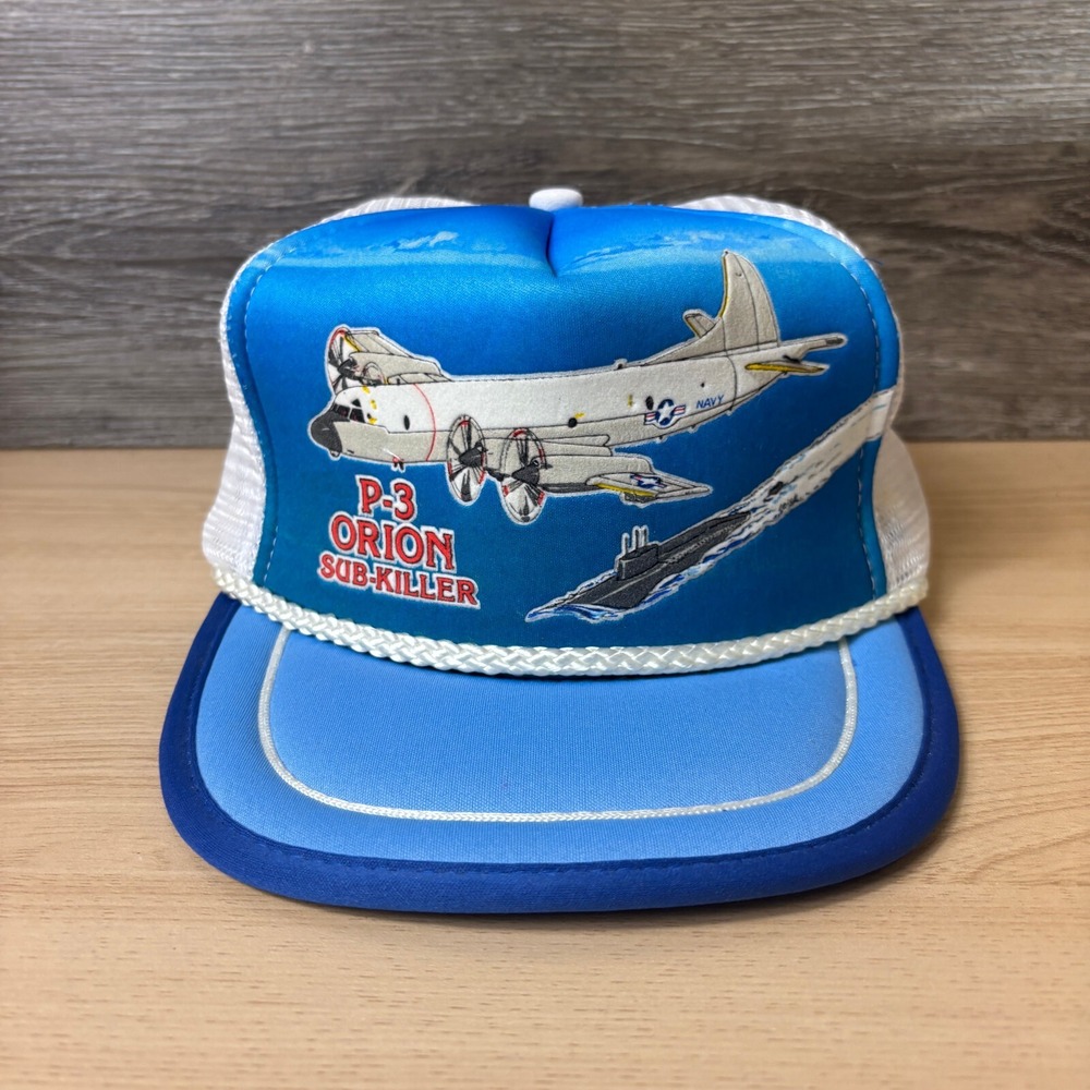 Vintage P-3 Orion Hat Cap Snap Back Blue Trucker Sub Killer Plane Lockheed Navy